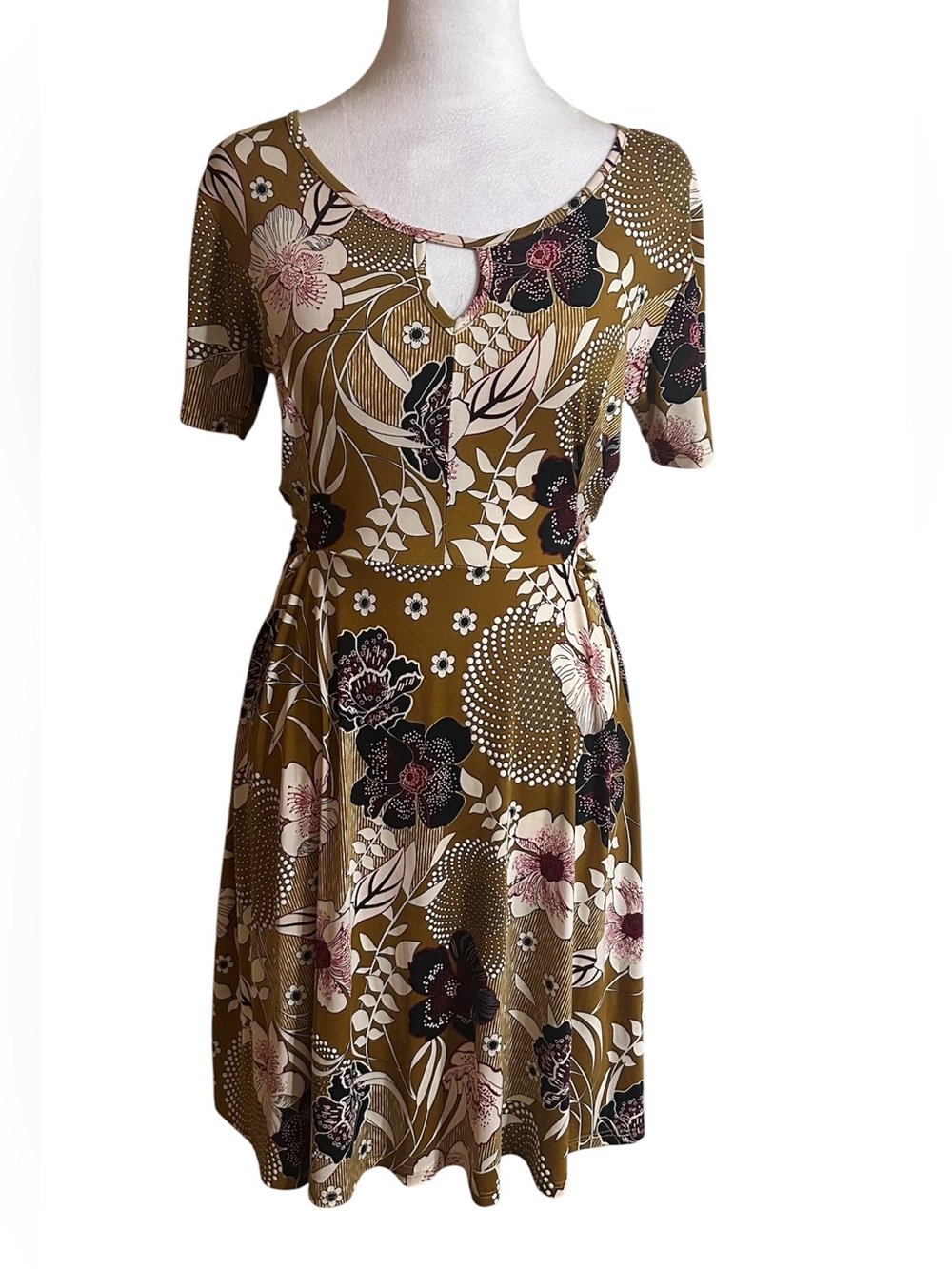 Espresso Floral Retro Dress with Keyhole